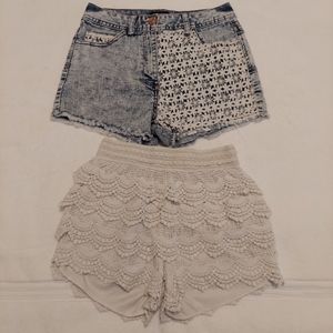 Denim shorts and knitted girls shorts 2 pair
